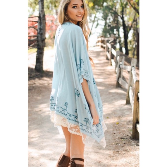 *LAST ONE!* Blue & Ivory Lace Embroidered Kimono - Picture 6 of 7